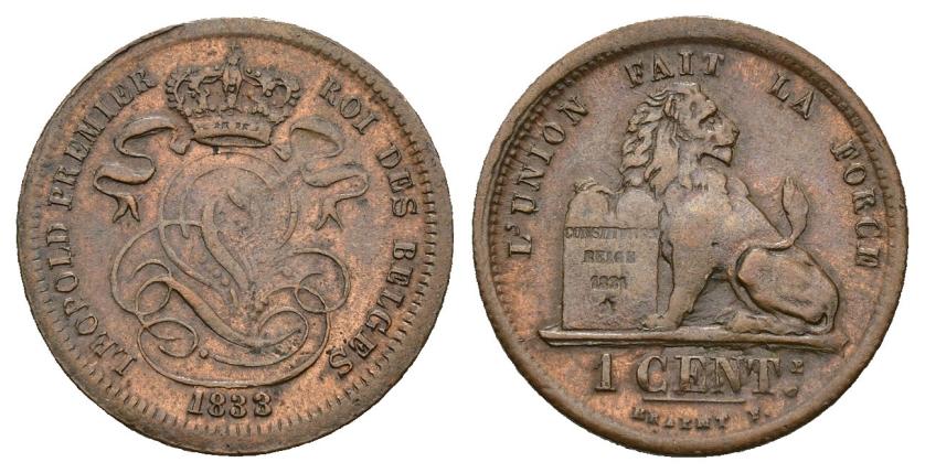 602   -  MONEDAS EXTRANJERAS. BÉLGICA. Céntimo. 1833/2. Cu 1,98 g. 17,3 mm. KM-1.1. R.B.O. MBC+.