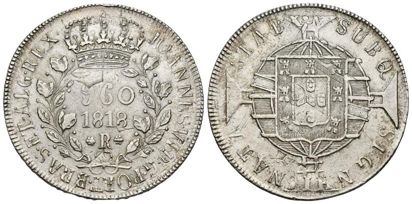 610   -  MONEDAS EXTRANJERAS. BRASIL. 960 reis. 1818-R. AR 26,77 g. 41,7 mm. KM-326.1. Rayitas de acuñación. MBC+.