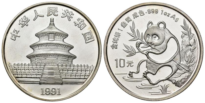 616   -  MONEDAS EXTRANJERAS. CHINA. 10 yuan. Panda. 1991. 1 onza AR. 40 mm. KM-386.1. S/C. Escasa. 