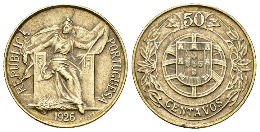 670   -  MONEDAS EXTRANJERAS. PORTUGAL. 50 centavos. 1926. KM-575. Barnizada. EBC-.