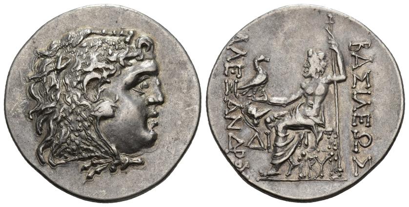 101   -  GRECIA ANTIGUA. MACEDONIA. Alejandro III. Tetradracma. Mesembria. R/ Delante del trono casco corintio a der., debajo DI, debajo del trono BY. AR 16,50 g. 32,5 mm. PRC-1072. COP-718. EBC-/MBC+.