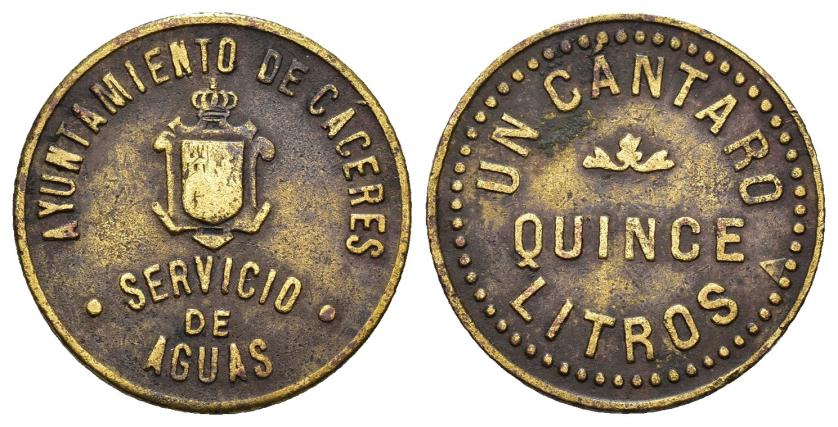 3301   -  II REPÚBLICA. Ficha. Ayuntamiento de Cáceres. Servicio de Aguas. Un cántaro, quince litros. 2,44 g. 20,08 mm. MBC.