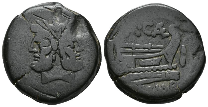 117   -  REPÚBLICA ROMANA. CAECILIA. As uncial. R/ Encima de la proa A CAE, debajo ROMA. AE 34,02 g. 33,6 mm. CRAW-174.1. Defecto de cospel y pequeña grieta. MBC-.