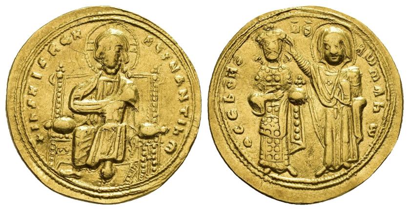 216   -  IMPERIO BIZANTINO. ROMANO III. Histamenon nomisma. Constantinopolis (1028-1034). A/ Cristo entronizado nimbado. R/ La Virgen a der. coronando al emperador. AU 3,84 g. 23,5 mm. SBB-1819. Grafito en anv. MBC+.