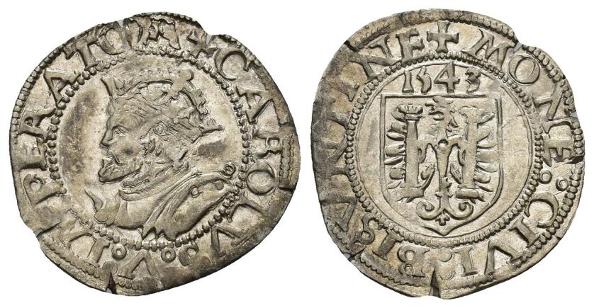 292   -  CARLOS V. Carlos. 1543. Besanzón. AR 1,14 g. 20,7 mm. DAV-8940. B.O. EBC.