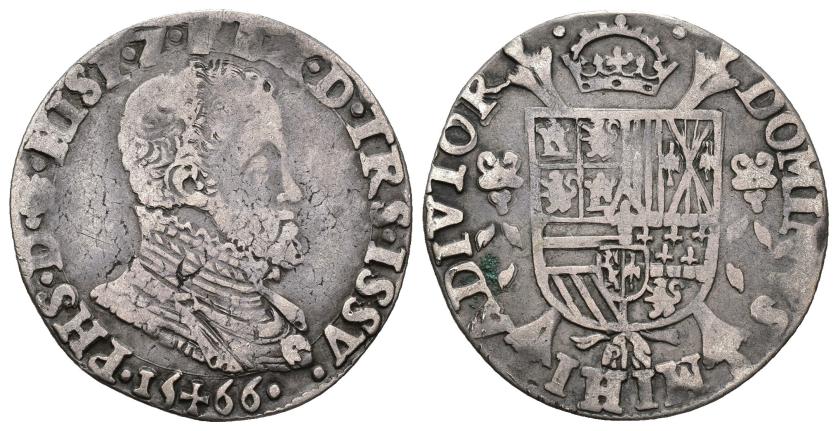 299   -  FELIPE II. 1/5 Philipsdaalder. 1566. Hassett. AR 5,92 g. 27,8 mm. Vanhoudt-271HS. MBC-.