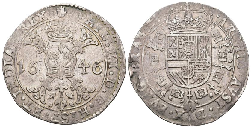 310   -  FELIPE IV. Patagón. 1646. Amberes. AR 27,87 g. 44,1 mm. Vanhoudt-645AN. DEL-293. MBC.