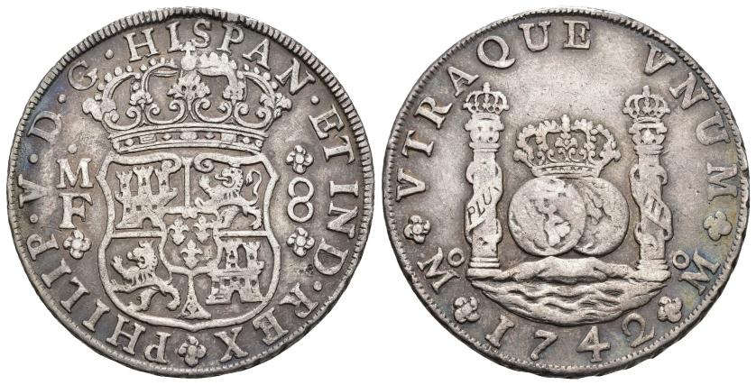 319   -  FELIPE V. 8 reales. 1742. México. MF. AR 26,57 g. 38,2 mm. VI-1150. MBC/MBC-. 