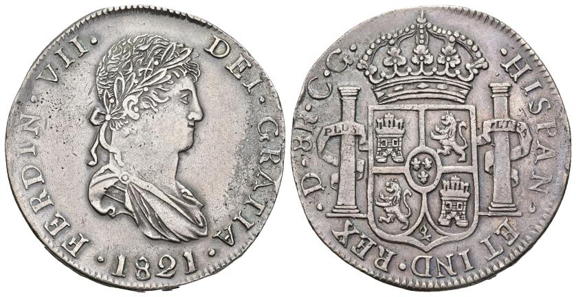 436   -  FERNANDO VII. 8 reales. 1821. Durango. CG. AR 26,69 g. 38,998 mm. VI-1003. Porosidades. MBC+. Ex ANE, 13-7-1988, lote 1399.