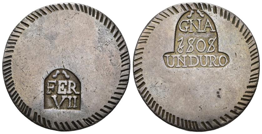 437   -  FERNANDO VII. Un duro. 1808. Gerona. AR 26,06 g. 37,39 mm. VI-1005. MBC.