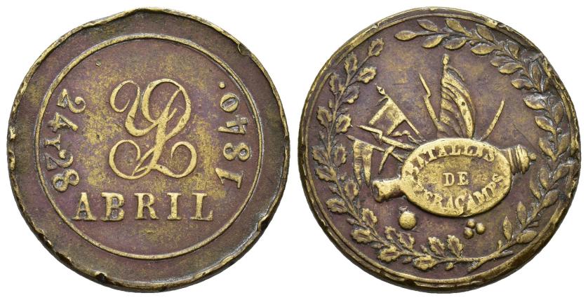 515   -  MEDALLAS CARLISTAS. Batalla de Peracamps. 27-28 de abril 1840. AE 9,80 g. 27,4 mm. Golpes en canto. MBC. Rara. 