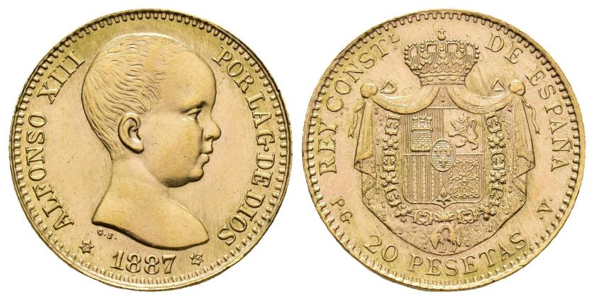 534   -  FRANCISCO FRANCO. Reacuñaciones oficiales. 20 pesetas. 1887 *19-62. Madrid. DEM. AU 6,44 g. 21,10 mm. VII-412. SC.