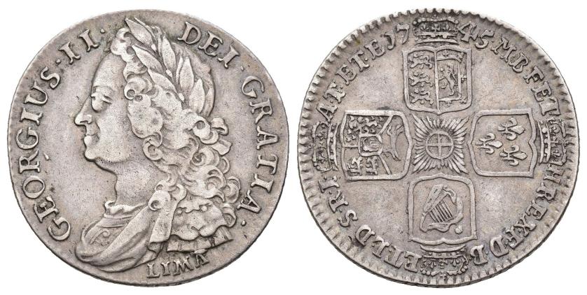 566   -  MONEDAS EXTRANJERAS. GRAN BRETAÑA. Chelín. 1745. Lima. AR 5,93 g. 25,4 mm. KM-583.2. MBC+.