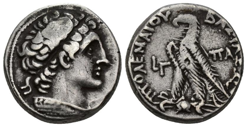 3055   -  GRECIA ANTIGUA. REINO PTOLEMAICO. Ptolomeo XII. Tetradracma (79-78 a.C.). Alejandría. R/ Águila a der., fecha LG (3) a der. PA. AR 13,88 g. 24,1 mm. COP-378. SBG-7945 vte. MBC-. 