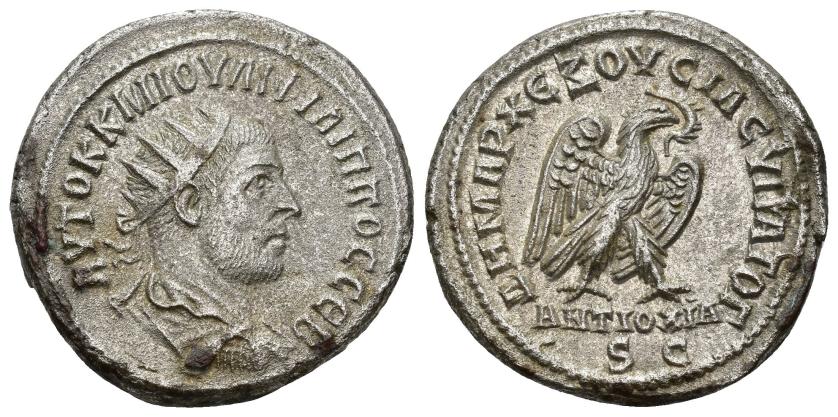 3097   -  IMPERIO ROMANO. FILIPO I. Tetradracma. Antioquía (247). A/ Busto radiado, drapeado y acorazado a der. R/ Águila a der. con corona en el pico. VE 10,87 g. 26,8 mm. RPC-VIII.68582. Oxidaciones. MBC+/EBC-. 