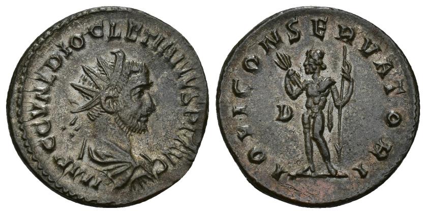 3101   -  IMPERIO ROMANO. DIOCLECIANO. Antoniniano. Lugdunum (285). A/ Busto radiado, drapeado y acorazado a der.; IMP C DIOCLETIANVS P F AVG. R/ Júpiter a izq. con cetro y haz de rayos; IOVI CONSERVATORI. D/-//-. VE 3,67 g. 21,8 mm. RIC-47. EBC-. 