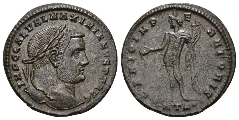 3128   -  IMPERIO ROMANO. GALERIO. Follis. Heraclea (308-309). A/ Cabeza laureada a der.; IMP C GAL VAL MAXIMIANVS P F AVG. R/ Genio a izq. con pátera y cornucopia; GENIO IMPERATORIS. -/-//.HTA. . AE 7,10 g. 25,3 mm. RIC-37a. Acuñación floja en rev. EBC.