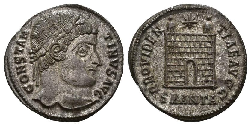 3151   -  IMPERIO ROMANO. CONSTANTINO I. Follis. Antioquía (325-326). A/ Cabeza laureada a der.; CONSTANTINVS AVG. R/ Puerta de campamento, encima estrella; PROVIDENTIAE AVGG. -/-//SMANTA. AE 2,80 g. 19,3 mm. RIC-63. R.P.O. EBC+/EBC.