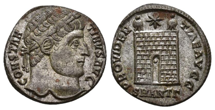 3154   -  IMPERIO ROMANO. CONSTANTINO I. Follis. Antioquía (327-329). A/ Cabeza laureada a der.; CONSTANTINVS AVG. R/ Puerta de campamento; PROVIDENTIAE AVGG. . // SMANTG. AE 2,94 g. 18,3 mm- RIC-81. R.P.O. EBC.