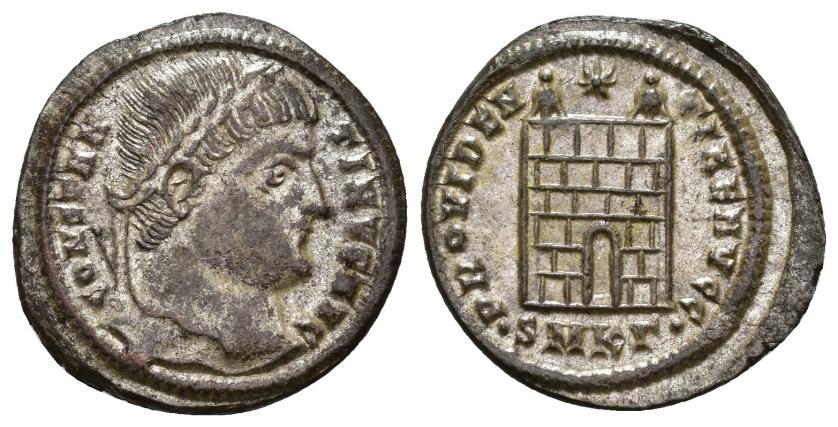 3162   -  IMPERIO ROMANO. CONSTANTINO I. Follis. Cizycus (326-327). A/ Cabeza laureada a der.; CONSTANTINVS AVG. R/ Puerta de campamento; PROVIDENTIAE AVGG. -/-//. SMKG . . AE 3,17 g. 21,5 mm. RIC-44. P.O. EBC/EBC+.