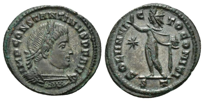 3169   -  IMPERIO ROMANO. CONSTANTINO. Follis. Ticinum (313-314). A/ Busto laureado y acorazado a der.; IMP CONSTANTINVS P F AVG. R/ Sol a izq. con globo; SOLI INVICTO COMITI. */-//ST. AE 3,30 g. 21,2 mm. RIC-7. EBC-. 