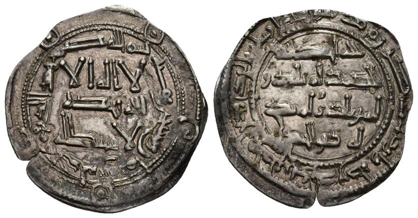 3194   -  ACUÑACIONES HISPANO-ÁRABES. EMIRATO OMEYA. Al-Hakam I. Dirham. Al-Andalus 198 H. AR 2,64 g. 27,8 mm. V-104. Pequeñas roturas al borde. EBC-. 