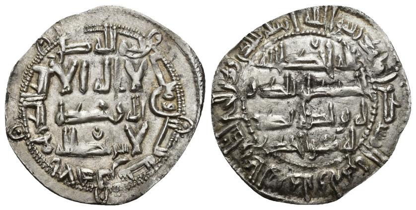 3197   -  ACUÑACIONES HISPANO-ÁRABES. EMIRATO OMEYA. Al-Hakam I. Dirham. Al-Andalus 202 H. AR 2,37 g. 26,5 mm. V-113. Ligeramente alabeada. MBC+.