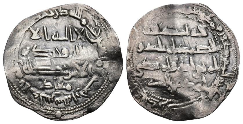 3204   -  ACUÑACIONES HISPANO-ÁRABES. EMIRATO OMEYA. Muhammad I. Dirham. Al-Andalus 240 H. AR 2,26 g. 25,2 mm. V-235. Ligeramente alabeada. MBC+/MBC.