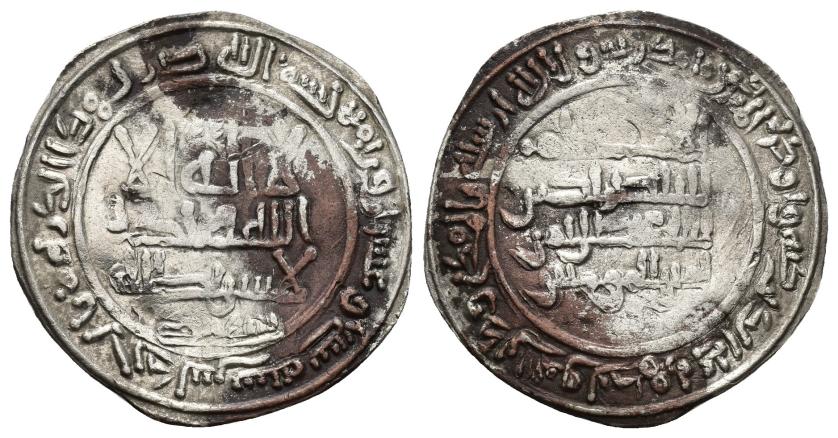 3208   -  ACUÑACIONES HISPANO-ÁRABES. CALIFATO. Abd al-Rahamn III. Dirham. Al-Andalus. 327 H. AR 3,90 g. 26,4 mm. V-388. Manchas de óxido. MBC-/BC+.