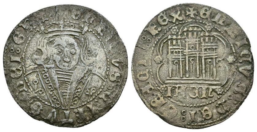 3222   -  REINOS DE CASTILLA Y LEÓN. ENRIQUE IV. Cuartillo. Jaén. VE 2,51 g. 27,1 mm. III-746 vte. ley. Oxidaciones limpiadas. MBC.