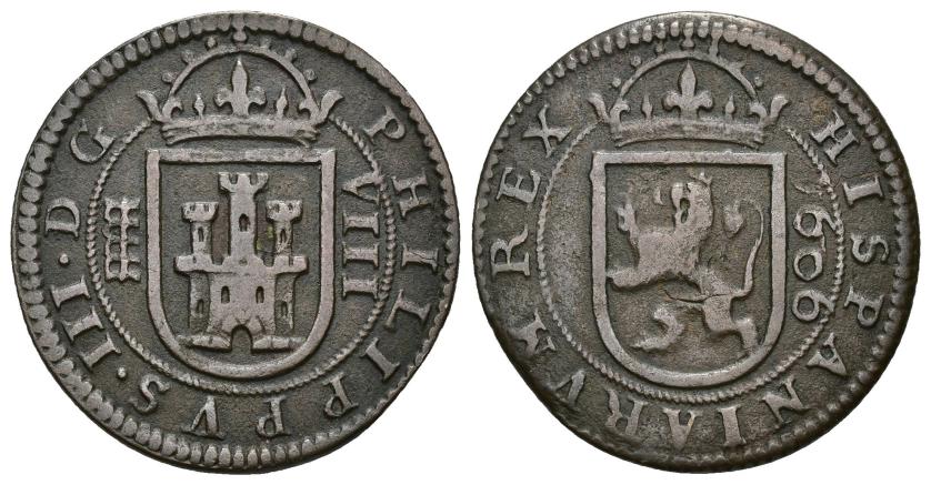 3229   -  FELIPE III. 8 maravedís. 1606. Segovia. Cu 5,65 g. 27,6 mm. AC-261. MBC-.