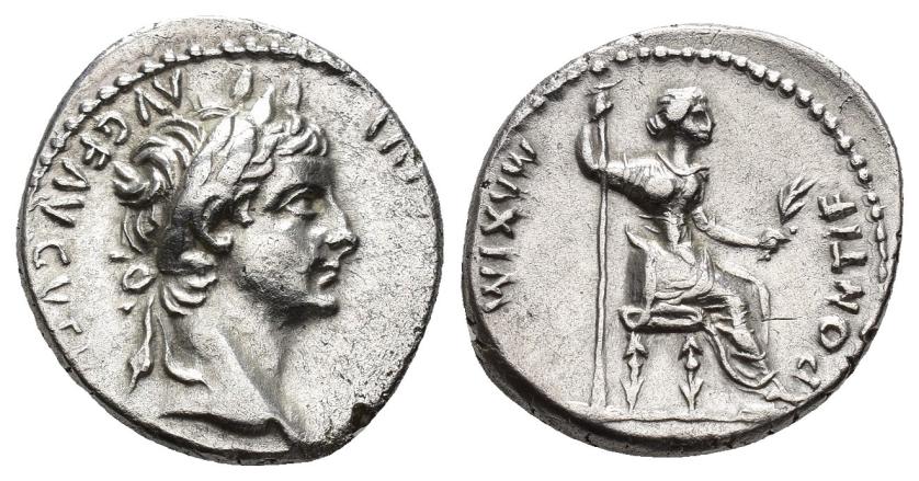 2372   -  IMPERIO ROMANO. TIBERIO. Denario. Lugdunum (36-37 d.C.). A/ Cabeza laureada a der. R/ Livia sentada a der. en silla con patas ornamentadas y sobre línea; PONTIF MAXIM. AR 3,65 g. 19,5mm. RIC-30. MBC+.