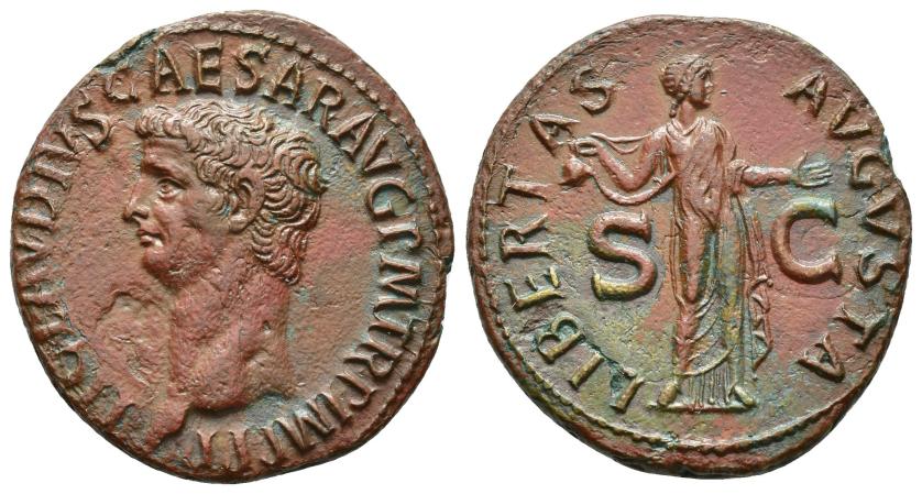 2374   -  IMPERIO ROMANO. CLAUDIO I. As. Roma (41-50). R/ Libertas a der. con píleo; LIBERTAS AVGVSTA, S-C. AE 11,25 g. 29,4 mm. RIC-113. Leve erosión en anv. Bonita pátina roja con tonos verdes- EBC.