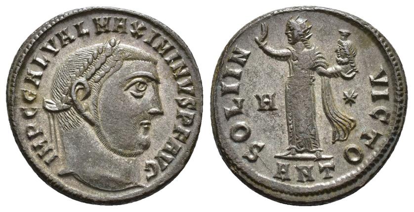 2417   -  IMPERIO ROMANO. MAXIMINO. Follis. Antioquía (312). A/ Cabeza laureada a der.; IMP C GAL VAL MAXIMINVS P F AVG. R/ Sol a izq. con cabeza de Serapis; SOLI INVICTO. H/*//ANT. AE 4,45 g. 20,8 mm. RIC-167b. EBC-/MBC+.