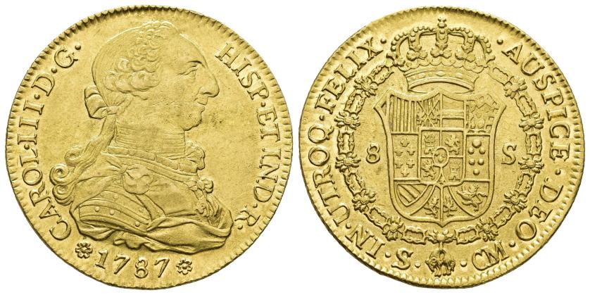 2545   -  CARLOS III. 8 escudos. 1787. Sevilla. CM. AU 27,05 g. 37 mm. VI-1782. Pequeñas marcas. R.B.O. EBC-/EBC.