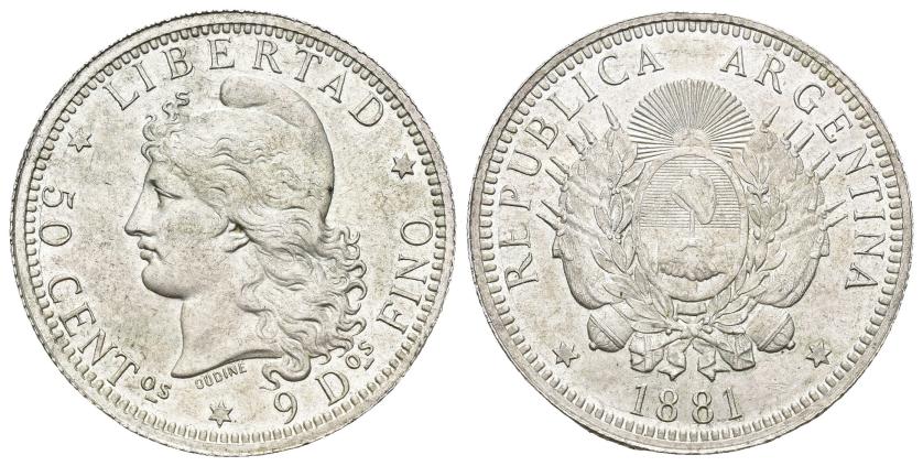 2650   -  MONEDAS EXTRANJERAS. ARGENTINA. 50 centavos. 1881. KM-26. Mínimos golpes. EBC+. Muy rara.