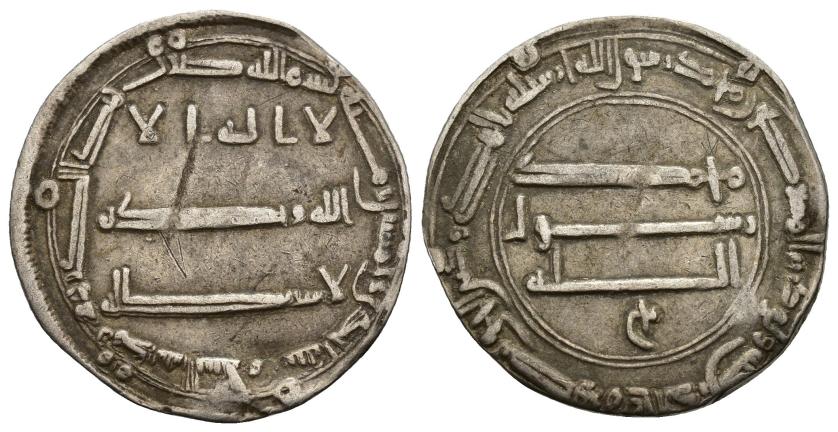 1008   -  CALIFATO ABBASÍ. ABD ALLAH AL-MANSUR  (136-158/754-775). Dírham. Medina al-Salam. 151 H. AR 2,55 g. 24 mm. Nützel-716; SICA 3-1566. Marcas. MBC.