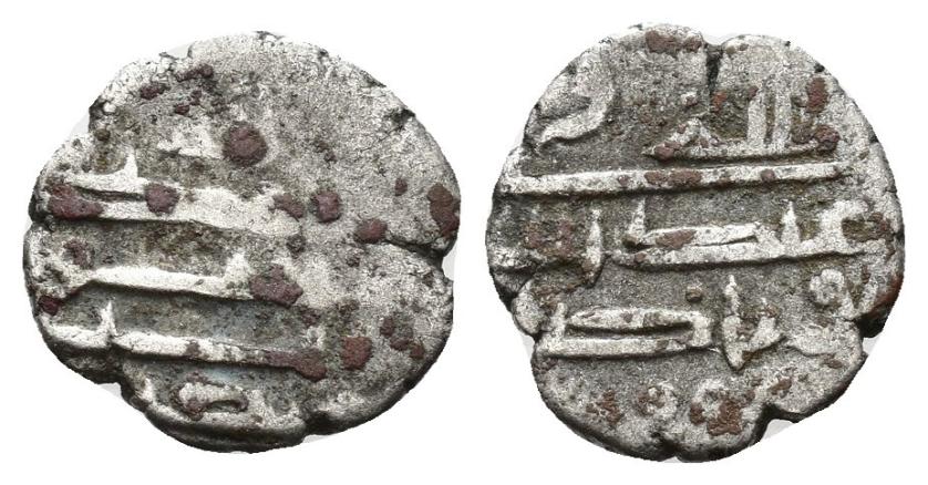 1031   -  HABBARÍES, EMIRES DEL SIND (C. 257-400/870-1009).'ABD ALLAH AL-HABBARI. Damma. Sin ceca. Sin fecha. AR 0,46 g. 10 mm. Mitchiner 1977-644. BC+/BC. Escasa.