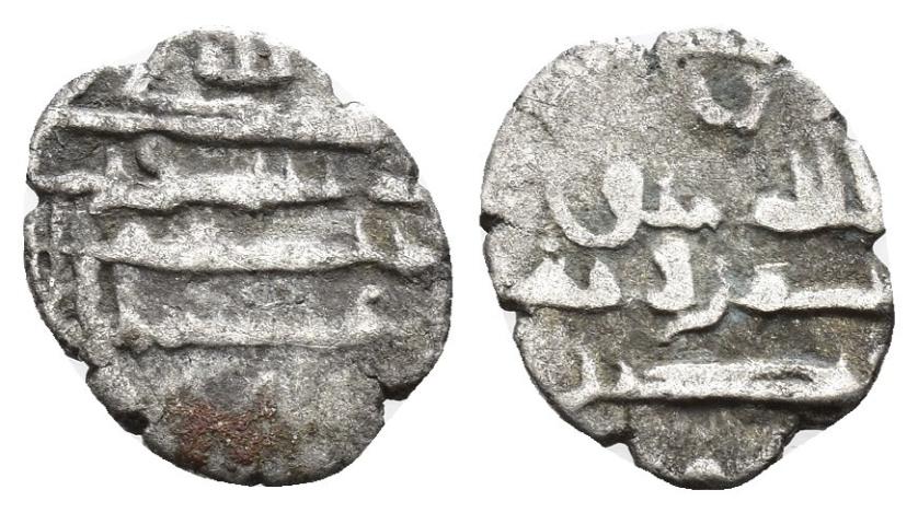 1032   -  HABBARÍES, EMIRES DEL SIND (C. 257-400/870-1009). UMAR II. Damma. Sin ceca. Sin fecha. AR 0,45 g. 9 mm. Mitchiner 1977-650. BC+. Escasa.