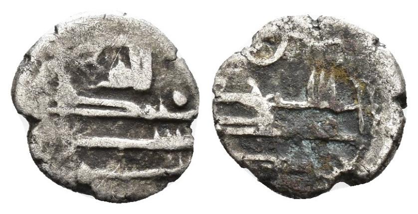 1038   -  HABBARÍES, EMIRES DEL SIND (C. 257-400/870-1009). MUHAMMAD. Damma. Sin ceca. Sin fecha. AR 0,52 g. 10 mm. Mitchiner 1977-659. BC/BC+.