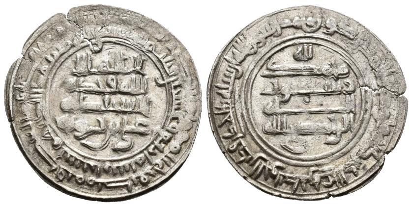 1044   -  BUYÍES. `ALI B. BUWAYH 'REINOS DE TAIFAS. TAIFA DE ZARAGOZA. IMAD AL-DAWLA (322-338/933-949). Dírham. Siraz. 324 H. AR 3,89 g. 26 mm. A-1540; Treadwell-Sh324a. Fina grieta. MBC+.