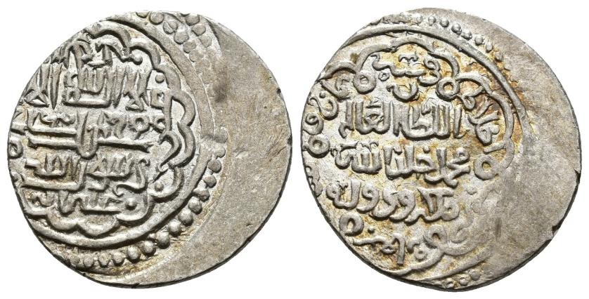 1127   -  ILJANÍES. MUHAMMAD JAN (736-738/1335-1337). Doble Dírham. Ajlat. 738 H. AR 2,53 g. 19 mm. Diler-M-696. Descentrada. B.O. EBC.