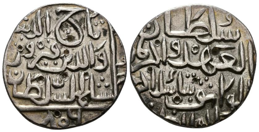 1206   -  SULTANATO BAHMANI. TAY AL-DIN FIRUZ SAH B. DAWUD (800-825/1397-1422). Tanka. Ahsanabad. 806 H. AR 10,85 g. 26 mm. Mitchiner 1977-2835; Goron/Goenka-BH63; Wilkes 1-2727. EBC-.