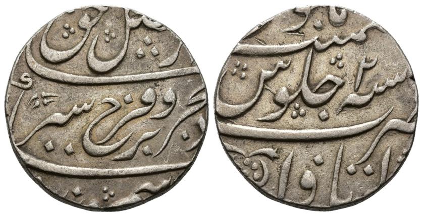 1241   -  MOGOLES. YILAL AL-DIN  FARRUJSIYYAR B. MUHAMMAD 'AZIM (1124-1131/1713-1719). Rupia. Itawa. 1125 H. AR 11,43 g. 23 mm. KM#377.34a. EBC-.