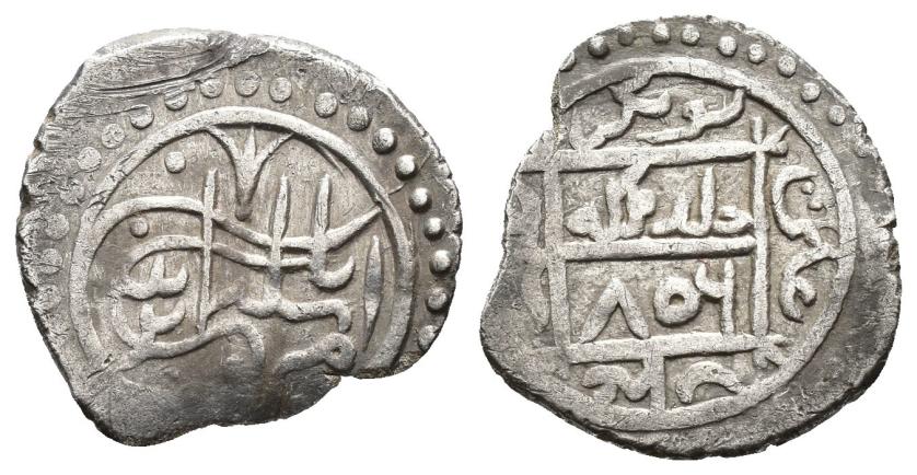 1247   -  OTOMANOS. EMIR SÜLEYMAN (805-813/1402-1413). Akçe. Sin ceca. 806 H. AR 1,11 g. 14 mm. Mitchiner 1977-1241. Roturas al borde. MBC.