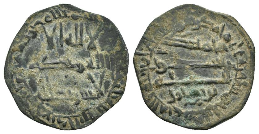 176   -  CALIFATO. ABD AL-RAHMAN III (912-961). Felús. Al-Andalus. 303 H. CU 1,91 g. 21 mm. F-I-77. MBC.