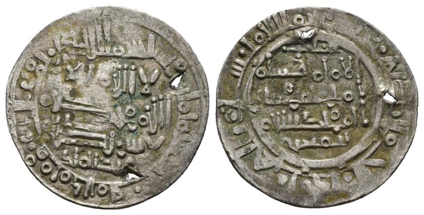 307   -  CALIFATO. HISAM II (977-1008). Dírham. Medina Fez. 398 H. AR 2,33 g. 23 mm. V-653. Dos perforaciones. MBC-/MBC. Escasa. 