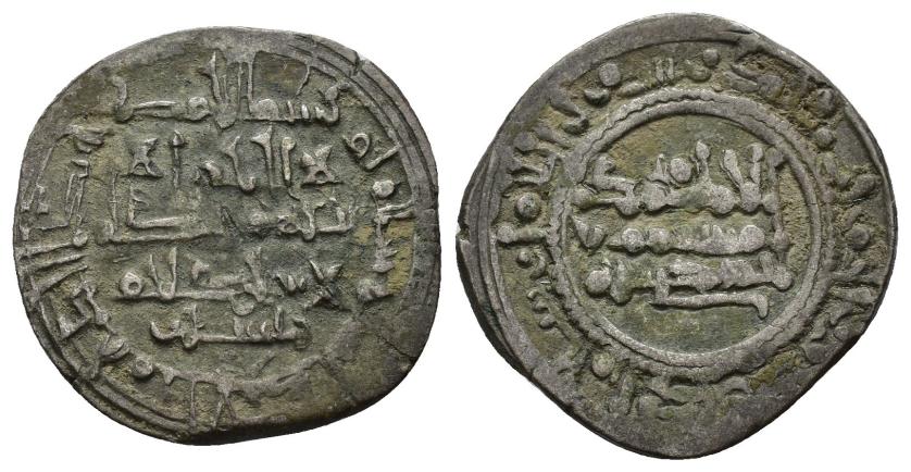 392   -  REINOS DE TAIFAS. TAIFA DE MÁLAGA. MUHAMMAD I AL-MAHDI B. IDRIS I B. 'ALI (438-444/1046-1052). Dírham. Al-Andalus. 438 H. AR 2,91 g. 22 mm. V-no; PV-no. MBC-/MBC. Escasa.