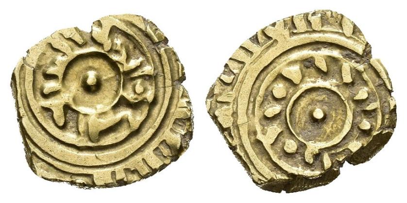 417   -  REINOS DE TAIFAS. TAIFA DE GRANADA. BADIS AL-MUZAFFAR B. HABBUS B. MAKSAN (429-466/1029-1073). Fracción de dinar. Sin ceca. Sin fecha. AU 1,38 g. 11 mm. PV-118. MBC+.