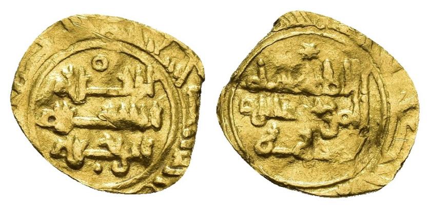 426   -  REINOS DE TAIFAS. TAIFA DE VALENCIA. ABD AL-'AZIZ AL-MANSUR B. 'ABD AL-RAHMAN AL-NASIR B. ABI 'AMIR (412-452/1021-1060). Fracción de dinar. Al-Andalus / الاندلس. Sin fecha. AU 0,76 g. 14 mm. PVSup-129. MBC.